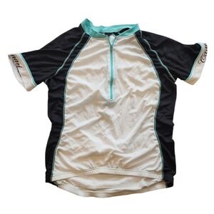 Canari Cycling Jersey Womens Large White Black Teal Quarter Zip Short Sleeve Lg